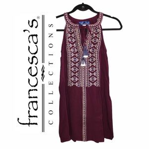 EUC Francesca’s Embroidered Plum Tassel Dress